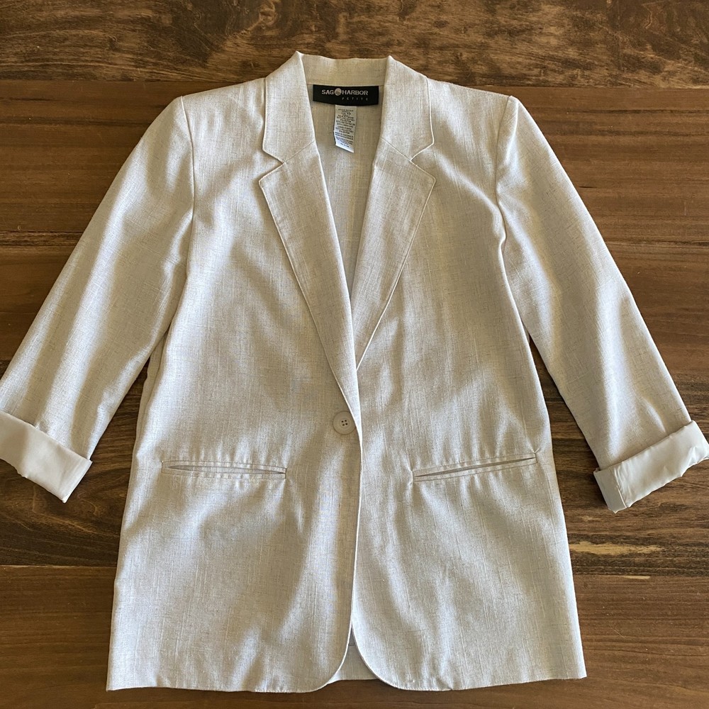 Vintage Sag Harbor Cream Linen-Blend Blazer Women’s 4P